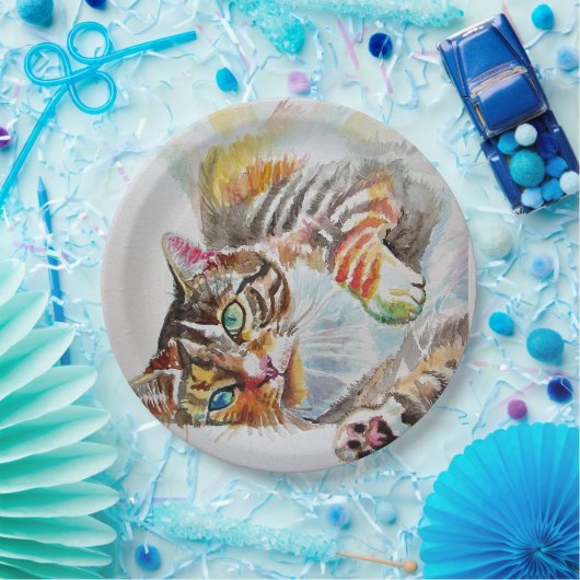 Tabby Cat Waterverf Verjaardagsfeestje Papier Bord (Feest)