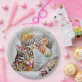 Tabby Cat Waterverf Verjaardagsfeestje Papier Bord (Feest)