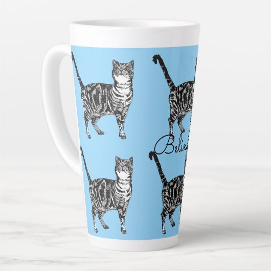 Tabby Cat Whimsical Lichtblauw Katten Latte Latte Mok (Linkerhoek)