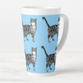 Tabby Cat Whimsical Light Blue Cats Latte Mok (Rechterhoek)