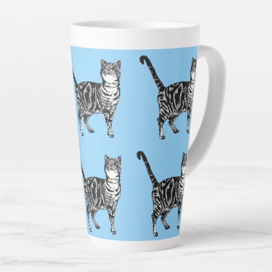 Tabby Cat Whimsical Light Blue Cats Latte Mok (Rechterhoek)