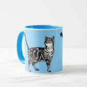 Tabby Cat Whimsical Light Blue Pastel Cats Art Mok (Voorkant links)