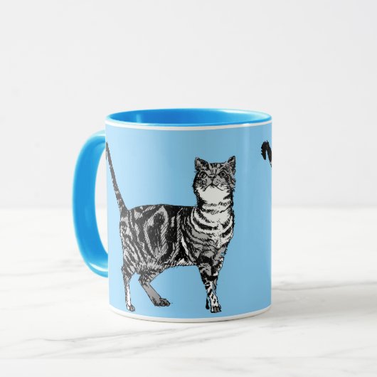 Tabby Cat Whimsical Light Blue Pastel Cats Art Mok (Voorkant links)