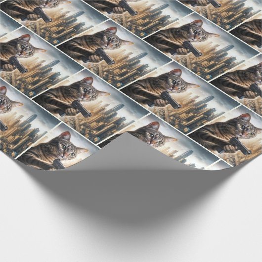 Tabby Cat with a Gun Cadeaupapier (Hoek)