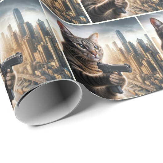 Tabby Cat with a Gun Cadeaupapier (Rol Hoek)