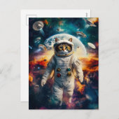 Tabby cat with Earth behind Feestdagenkaart (Voorkant / Achterkant)