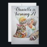 Tabby Cat Womans 21st Birthday Uitnodiging<br><div class="desc">Tabby Cat Art Waterverf 21st Birthday Invitation. Ontworpen van mijn oorspronkelijke schilderij in de waterverf.</div>