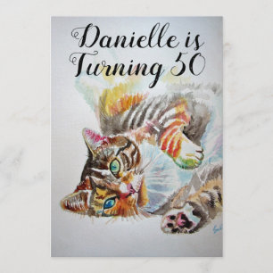 Tabby Cat Womans 50th Birthday Invitation Kaart