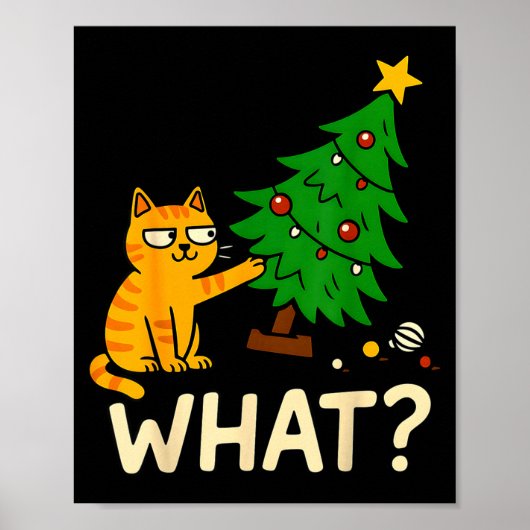 Tabby Cat Xmas Cat Pushing Christmas Tree Over Cat Poster (Voorkant)
