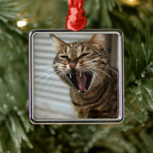 Tabby Cat Yawning Artistic Portret Metalen Ornament