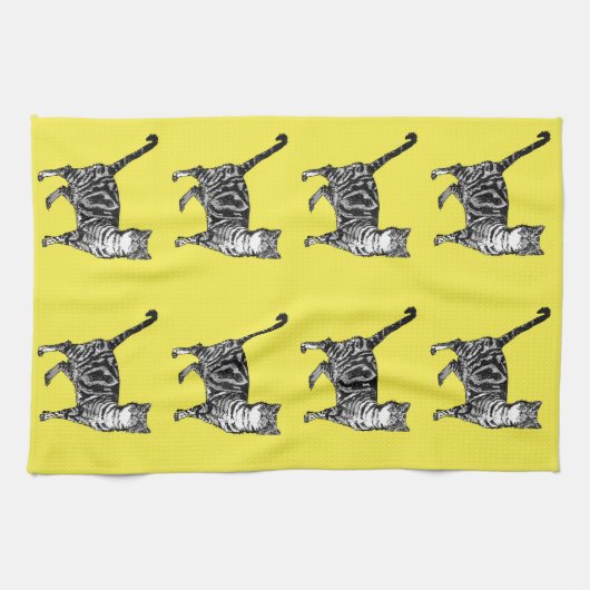Tabby Cat Yellow Tea Towel Theedoek (Horizontaal)