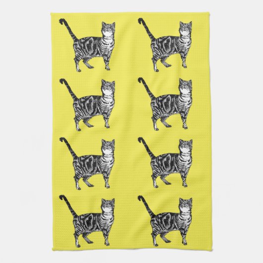 Tabby Cat Yellow Tea Towel Theedoek (Verticaal)