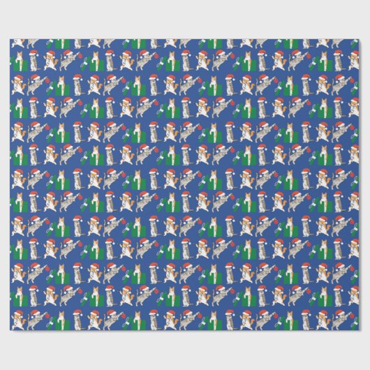 Tabby Cats Decoreren Grappig Gekke Blauw Kerstfees Cadeaupapier (Vlak)
