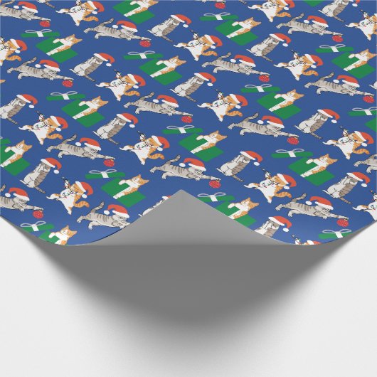 Tabby Cats Decoreren Grappig Gekke Blauw Kerstfees Cadeaupapier (Hoek)