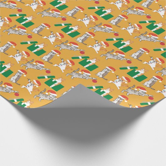Tabby Cats Decoreren Grappig Gekke Gouden Kerst Cadeaupapier (Hoek)