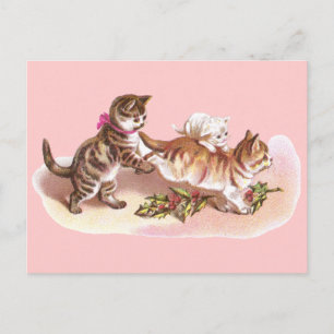 Tabby Cats & Holly Victoriaans Kerst Feestdagenkaart