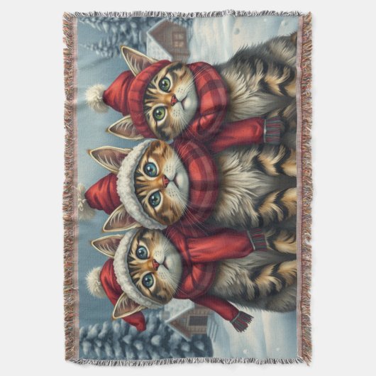 Tabby Cats in Preppy Winter Attire and Hat Winter Deken (Voorkant Verticaal)