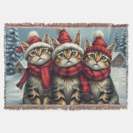 Tabby Cats in Preppy Winter Attire and Hat Winter Deken (Voorkant)