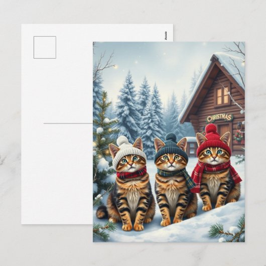 Tabby Cats in Preppy Winter Attire and Hat Winter Feestdagenkaart (Voorkant / Achterkant)