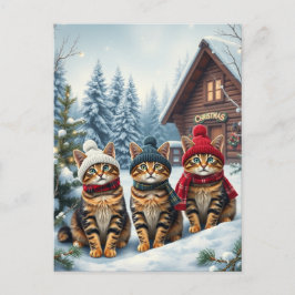 Tabby Cats in Preppy Winter Attire and Hat Winter Feestdagenkaart