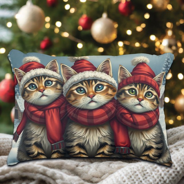 Tabby Cats in Preppy Winterkleding en Pet Winter Accent Kussen (Creator heeft geüpload)