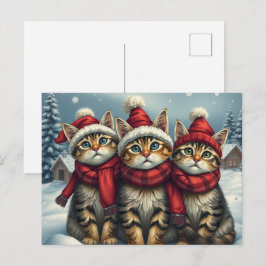 Tabby Cats in Preppy Winterkleding en Pet Winter Feestdagenkaart