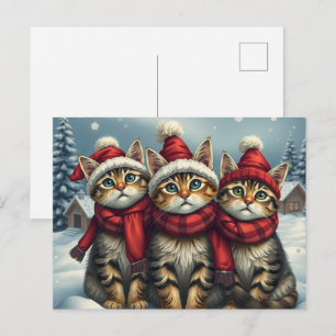 Tabby Cats in Preppy Winterkleding en Pet Winter Feestdagenkaart