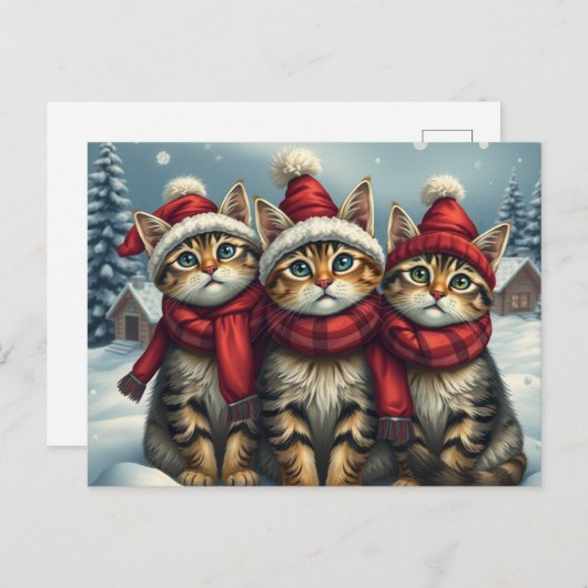Tabby Cats in Preppy Winterkleding en Pet Winter Feestdagenkaart (Voorkant / Achterkant)