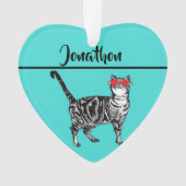 Tabby Cats 'One Cool Cat' Aqua Boys Mannen Ornament (voorkant)