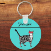 Tabby Cats 'One Cool Cat' Aqua Boys Mannen Sleutelhanger (Voorkant)