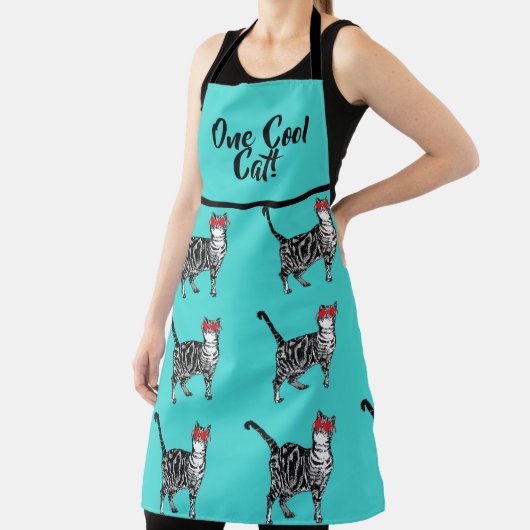Tabby Cats 'One Cool Cat' Aqua Mannen pet Apron Schort (Insitu)