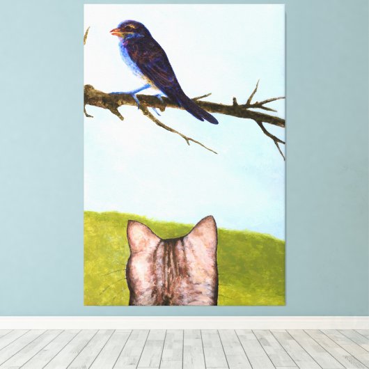 Tabby Cats Talk to Birds Canvas Afdruk (Insitu (Houten vloer))
