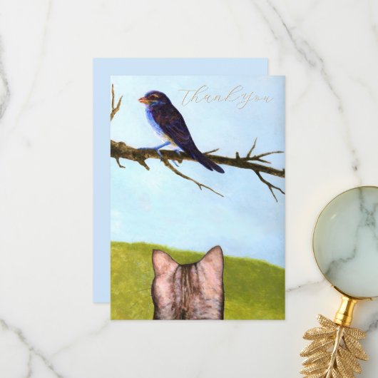 Tabby Cats Talk to Birds Thank You Card Bedankkaart (Voorkant / Achterkant in situ)