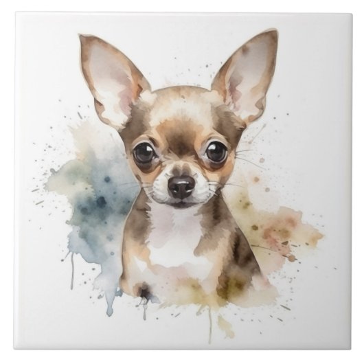 Tabby Chihuahua dog, Waterverf van huisdieren Tegeltje (Voorkant)