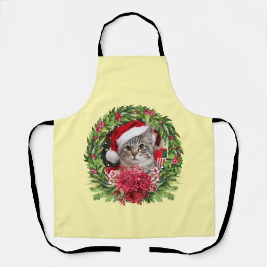 Tabby Christmas Wreath Apron Schort (Voorkant)