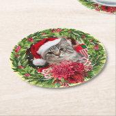 Tabby Christmas Wreath Coaster Ronde Kartonnen Onderzetter (Gebogen)