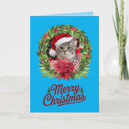 Tabby Christmas Wreath Kaart