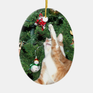 Tabby en kerstboom keramisch ornament