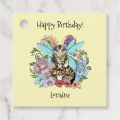 Tabby Fairy Kat Paddestoel Bloemen Bedankjes Labels (Voorkant)