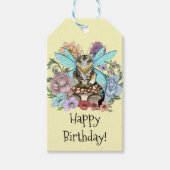 Tabby Fairy Kat Paddestoel Bloemen Cadeaulabel (Voorkant)