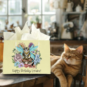 Tabby Fairy Kat Paddestoel Bloemen Groot Cadeauzakje