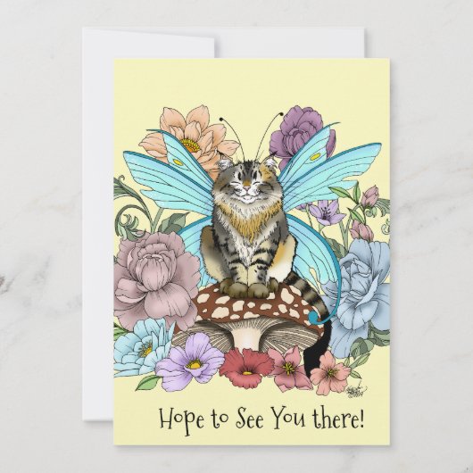 Tabby Fairy Kat Paddestoel Bloemen Kaart (Achterkant)