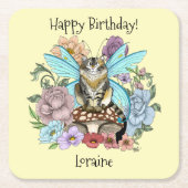 Tabby Fairy Kat Paddestoel Bloemen Kartonnen Onderzetters (Voorkant)