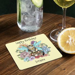 Tabby Fairy Kat Paddestoel Bloemen Kartonnen Onderzetters