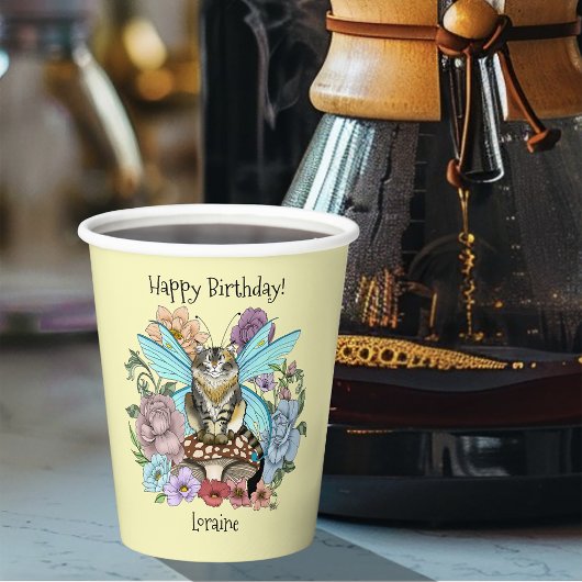 Tabby Fairy Kat Paddestoel Bloemen Papieren Bekers