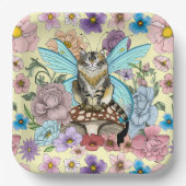 Tabby Fairy Kat Paddestoel Bloemen Papieren Bordje (Voorkant)