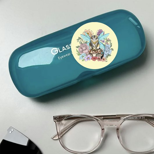 Tabby Fairy Kat Paddestoel Bloemen Ronde Sticker