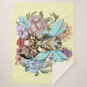 Tabby Fairy Kat Paddestoel Bloemen Sherpa Deken (Voorkant)