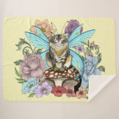 Tabby Fairy Kat Paddestoel Bloemen Sherpa Deken (Voorkant (horizontaal))