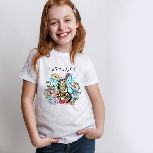 Tabby Fairy Kat Paddestoel Bloemen T-shirt